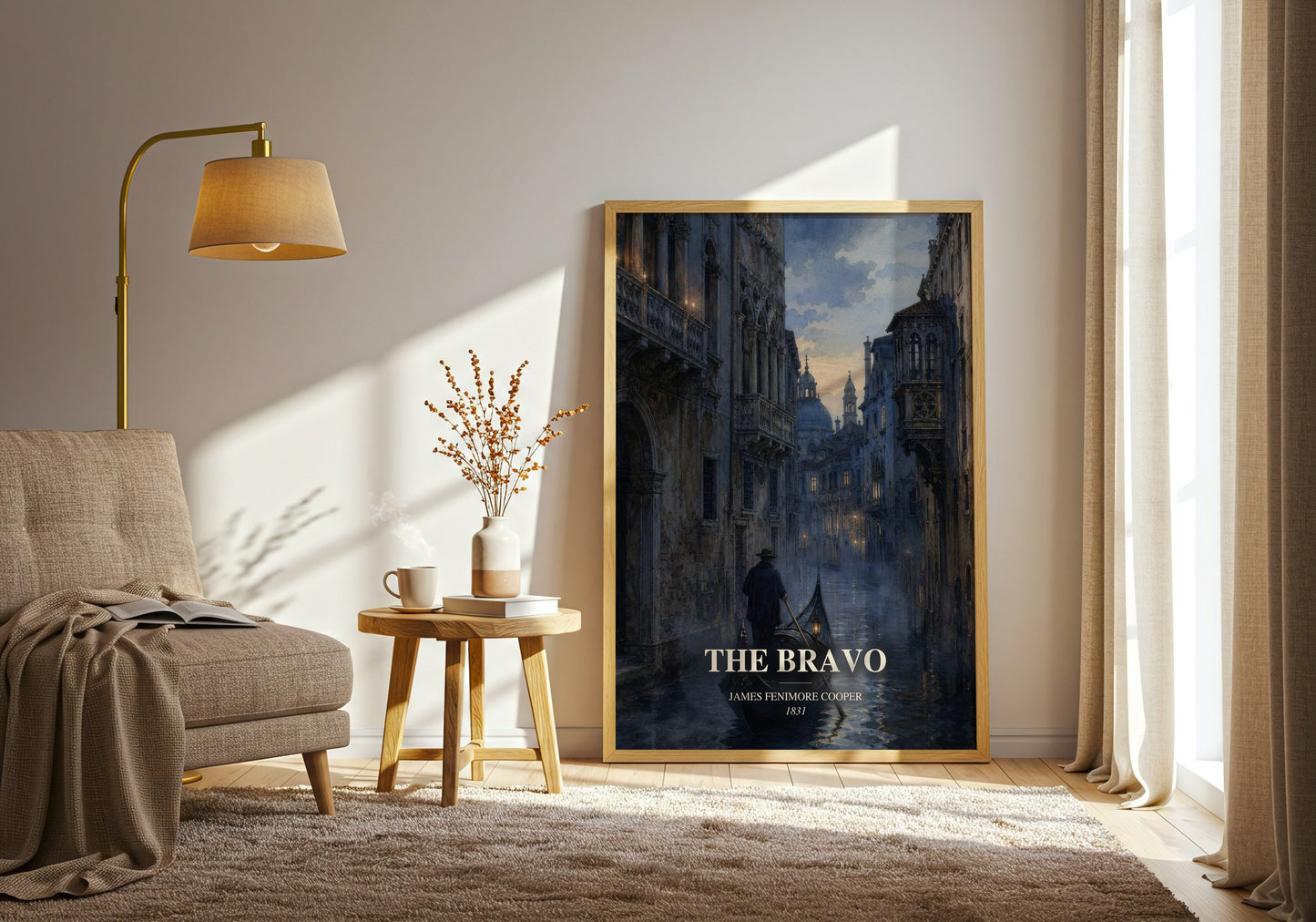 The Bravo watercolour print in frame leaning in hallway – historical fiction wall art