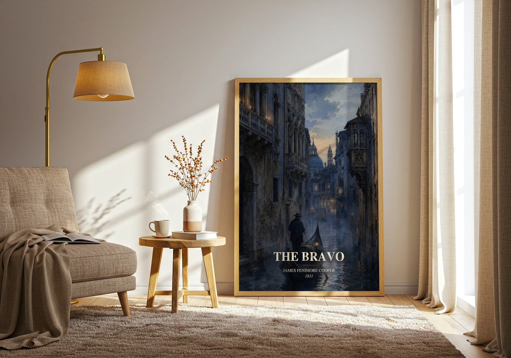 The Bravo watercolour print in frame leaning in hallway – historical fiction wall art