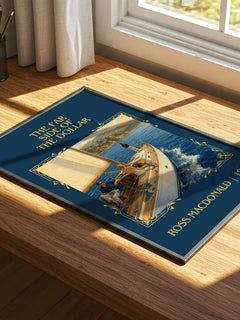 The Far Side of the Dollar Classic Book Art Print by Ross Macdonald – print on a sunlit desk