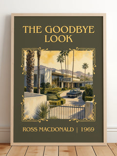 The Goodbye Look Classic Book Art Print by Ross Macdonald – framed print leaning on a wooden floor