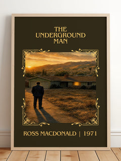 The Underground Man Classic Book Art Print by Ross Macdonald – framed print leaning on a wooden floor