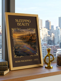 Sleeping Beauty Classic Book Art Print by Ross Macdonald – framed print on a city-view windowsill
