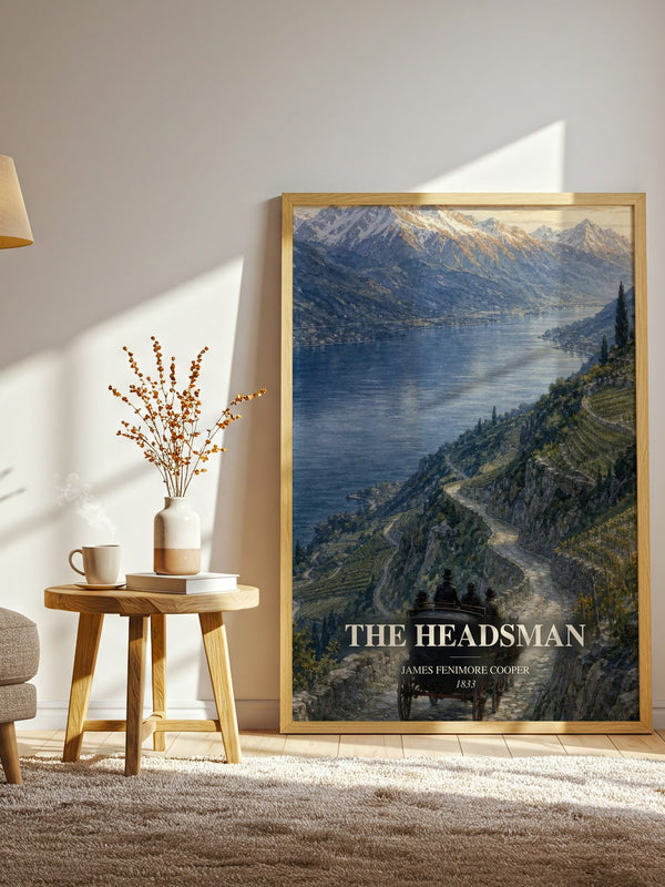 The Headsman watercolour print in frame leaning in hallway – historical fiction wall art