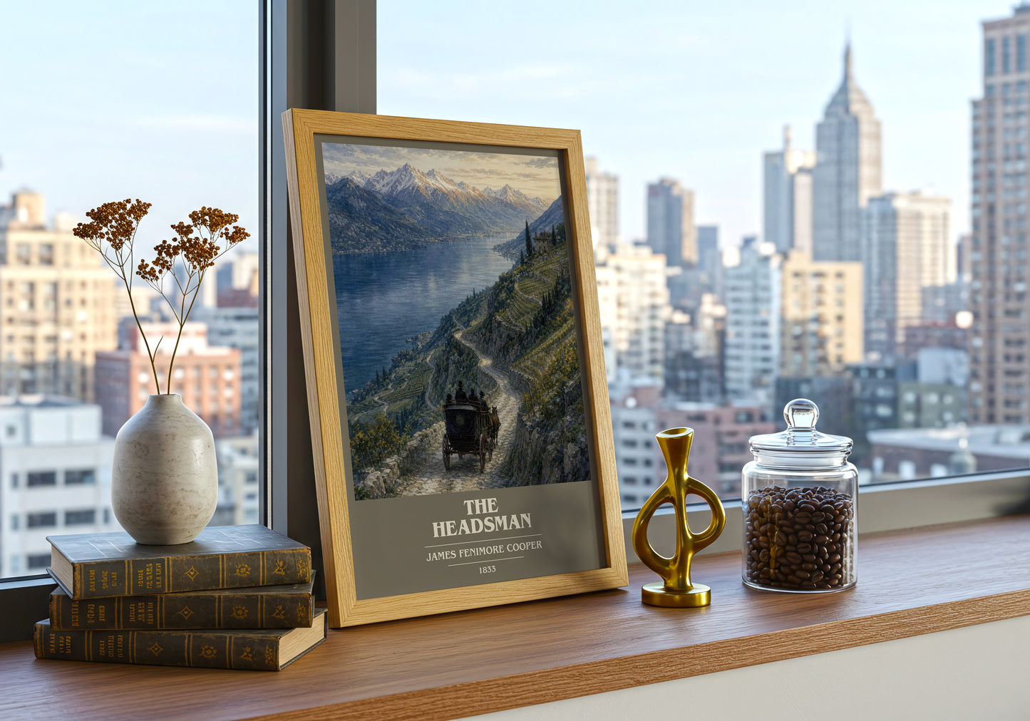 The Headsman book cover print framed by window – literary home decor