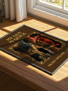 My Gun Is Quick Classic Book Art Print by Mickey Spillane – print on a sunlit desk
