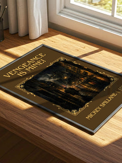 Vengeance Is Mine! Classic Book Art Print by Mickey Spillane – print on a sunlit desk