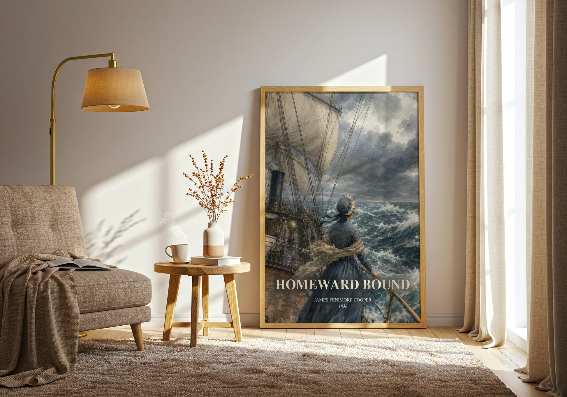 Homeward Bound watercolour print in frame leaning in hallway – adventure wall art