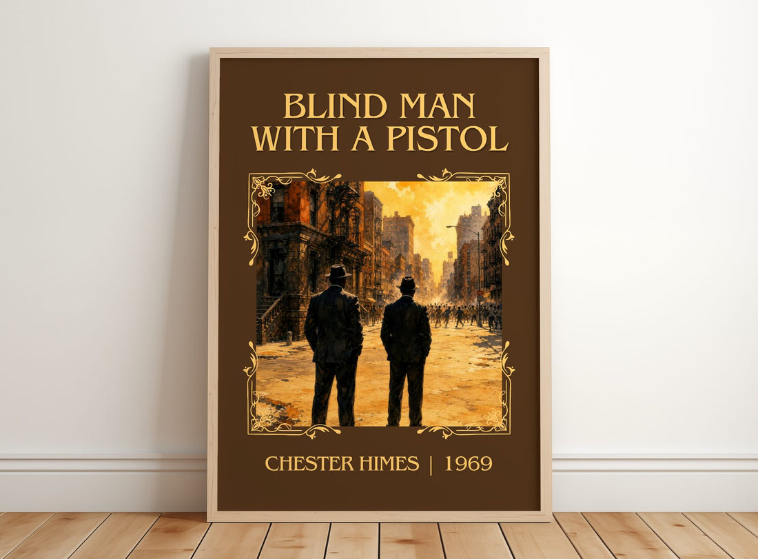 Blind Man with a Pistol Classic Book Art Print by Chester Himes – framed print leaning on a wooden floor