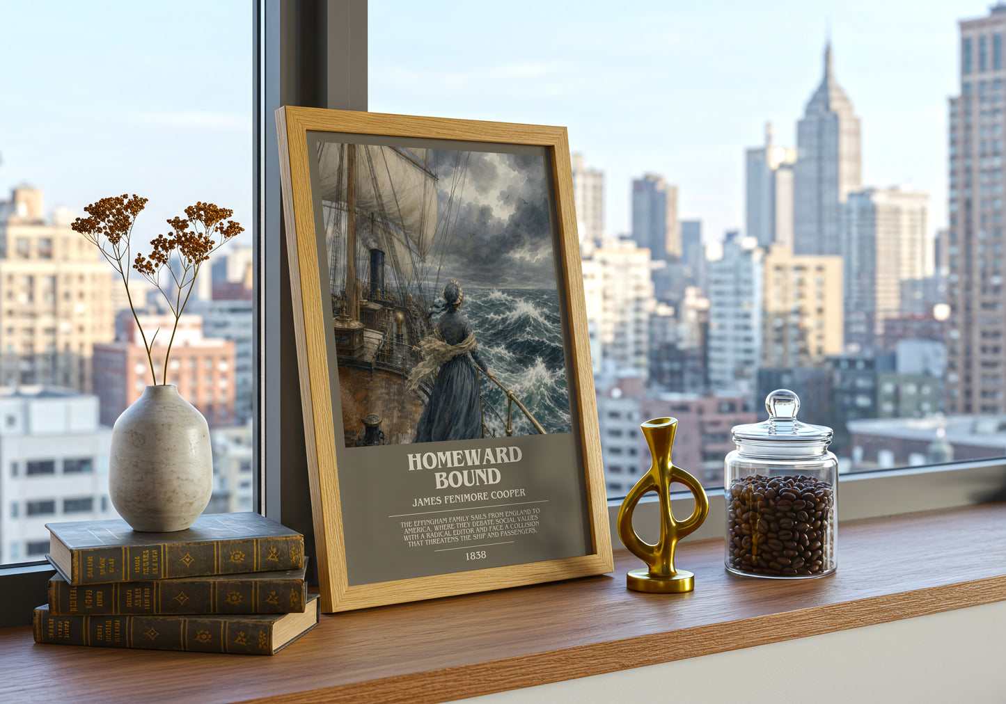 Homeward Bound bookish print framed by window – literary home decor