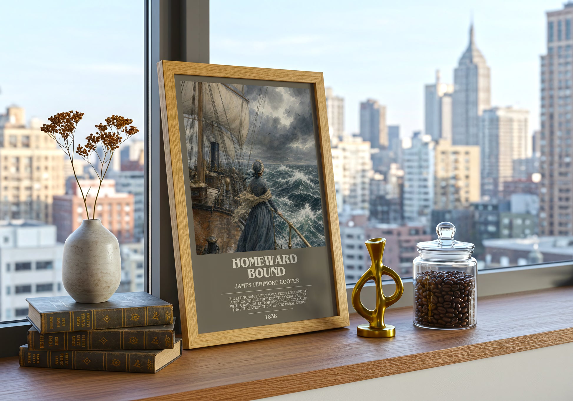 Homeward Bound bookish print framed by window – literary home decor
