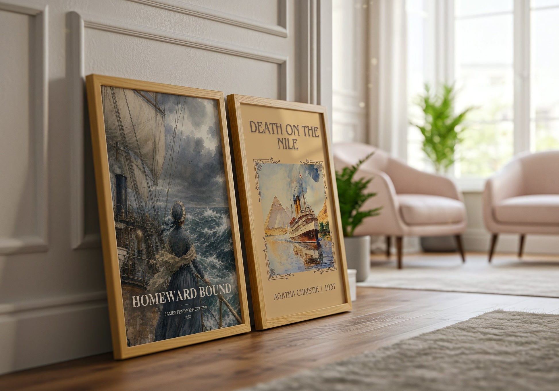 Homeward Bound watercolour print framed by window – literary home decor