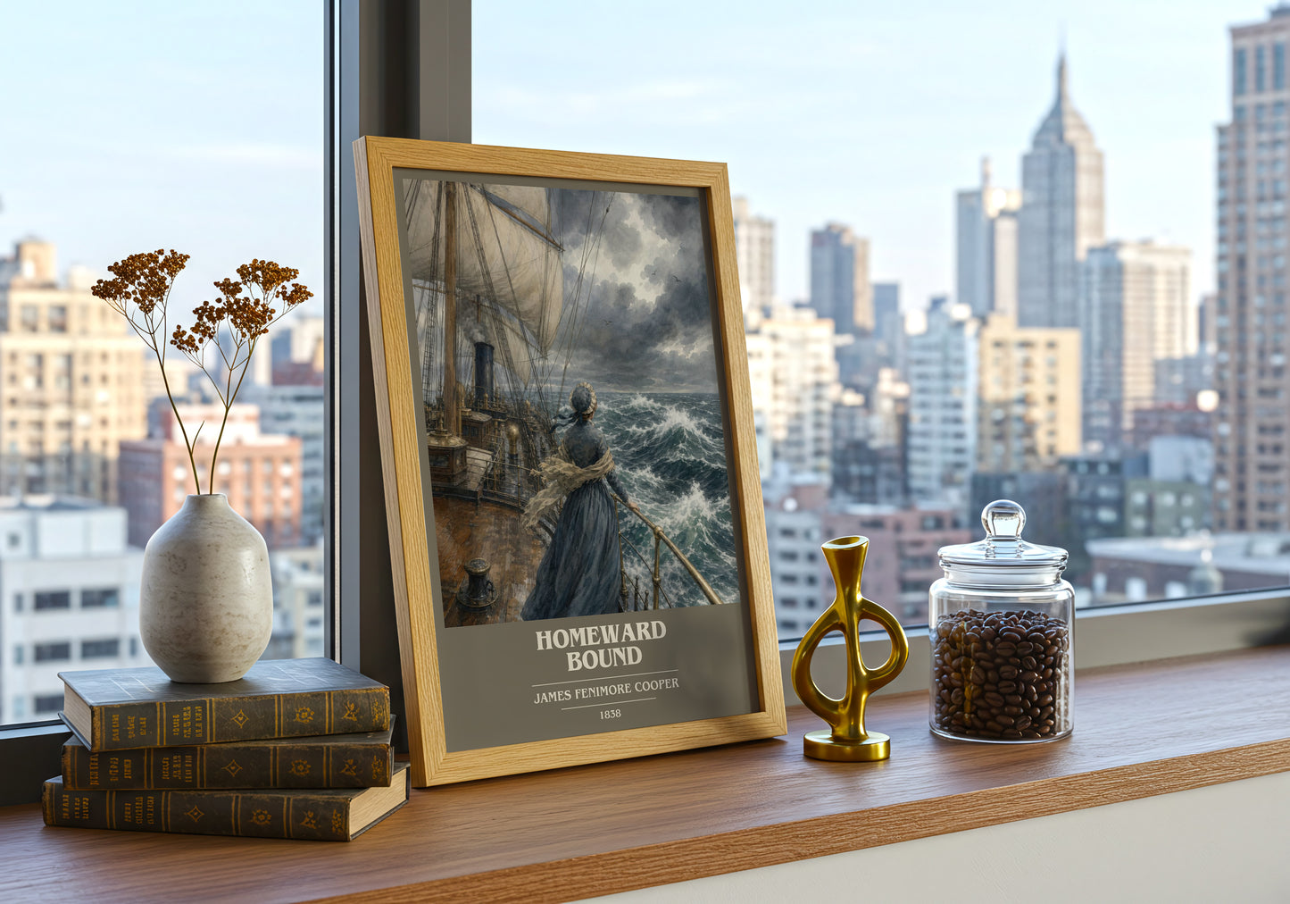 Homeward Bound book cover print framed by window – literary home decor