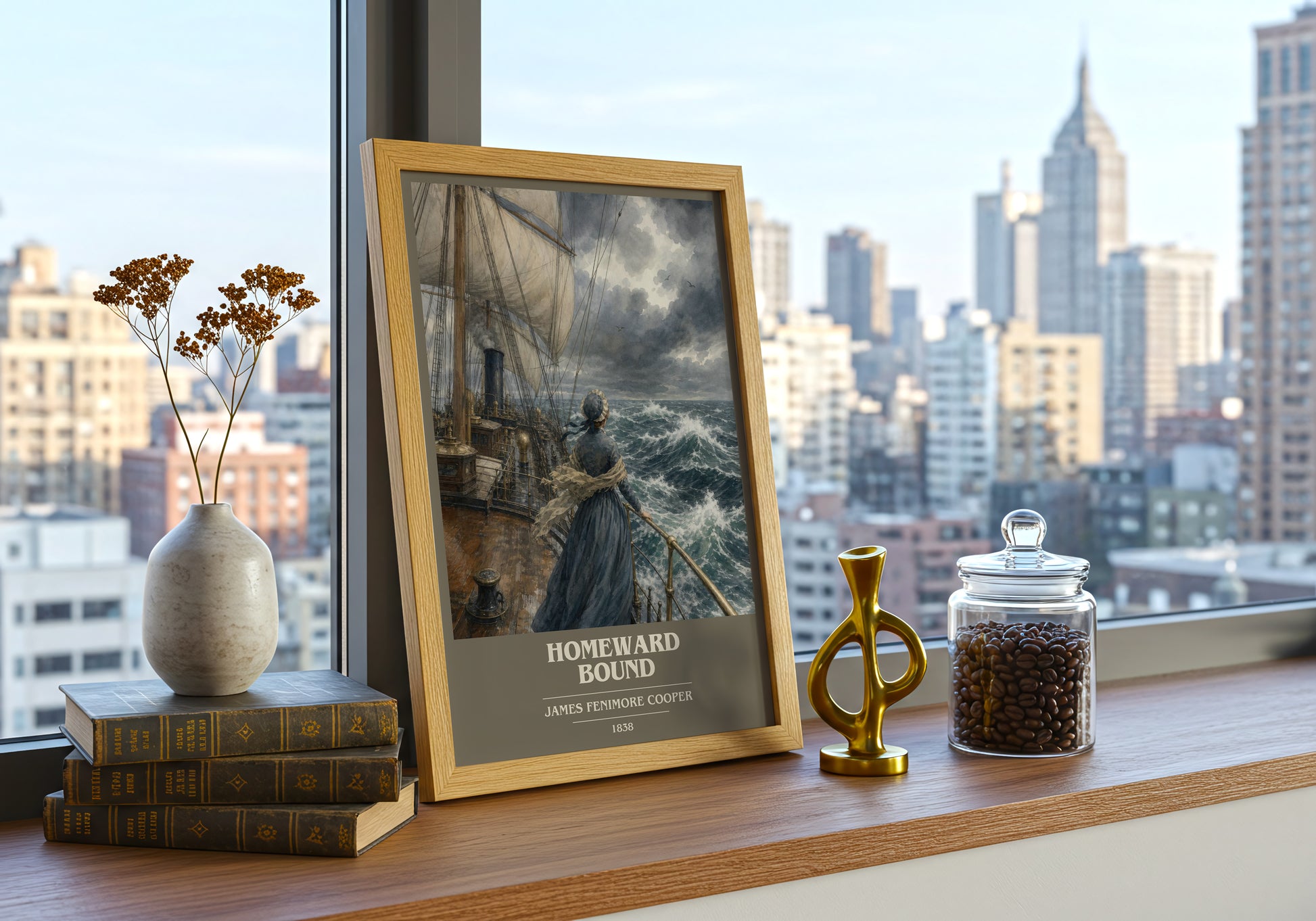 Homeward Bound book cover print framed by window – literary home decor