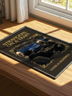 Strangers on a Train Classic Book Art Print by Patricia Highsmith – print on a sunlit desk