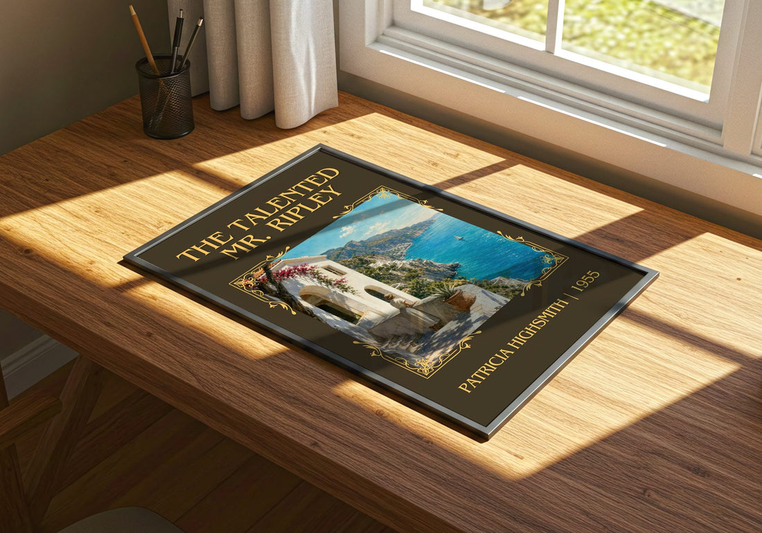 The Talented Mr. Ripley Classic Book Art Print by Patricia Highsmith – print on a sunlit desk