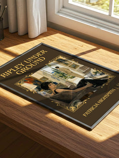 Ripley Under Ground Classic Book Art Print by Patricia Highsmith – print on a sunlit desk