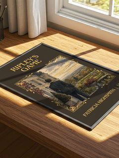 Ripley's Game Classic Book Art Print by Patricia Highsmith – print on a sunlit desk