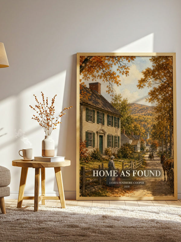 Home As Found watercolour print in frame leaning in hallway – historical fiction wall art
