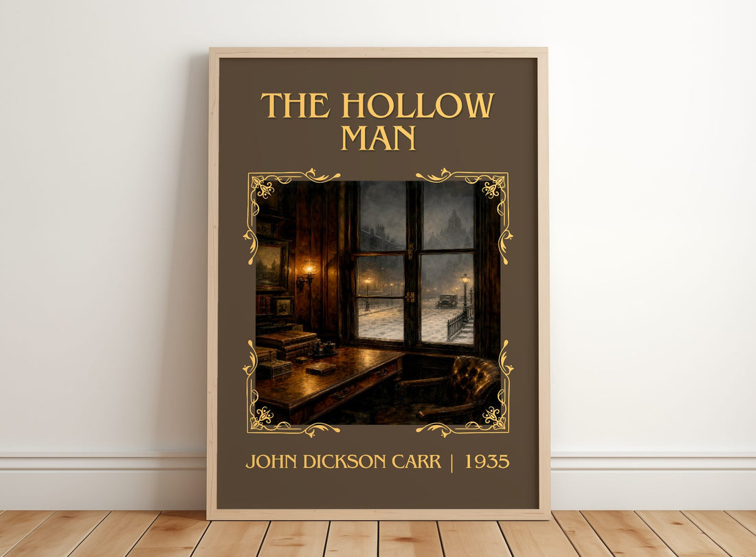 The Hollow Man Classic Book Art Print by John Dickson Carr – framed print leaning on a wooden floor