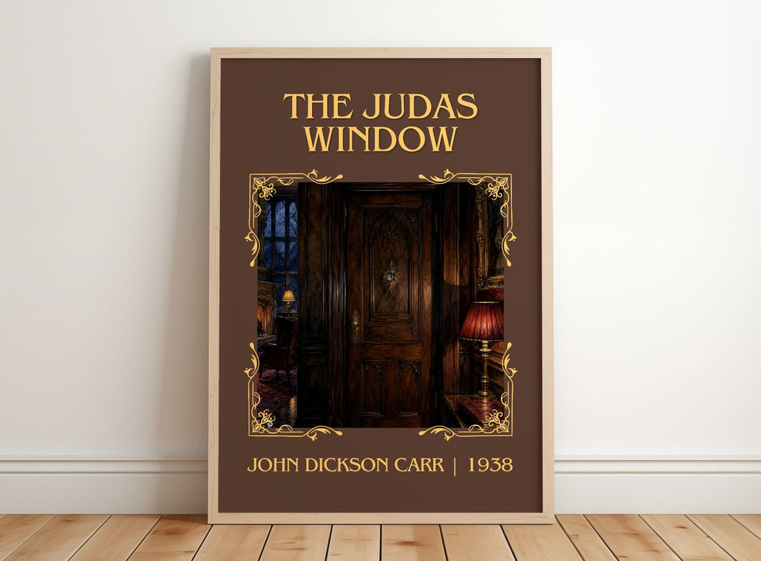 The Judas Window Classic Book Art Print by John Dickson Carr – framed print leaning on a wooden floor