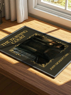 The Burning Court Classic Book Art Print by John Dickson Carr – print on a sunlit desk