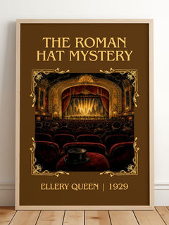 The Roman Hat Mystery Classic Book Art Print by Ellery Queen – framed print leaning on a wooden floor