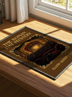 The Roman Hat Mystery Classic Book Art Print by Ellery Queen – print on a sunlit desk