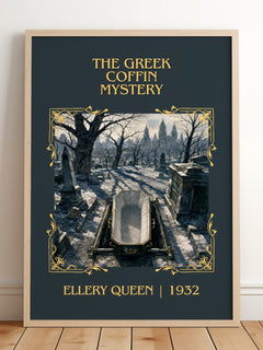 The Greek Coffin Mystery Classic Book Art Print by Ellery Queen – framed print leaning on a wooden floor