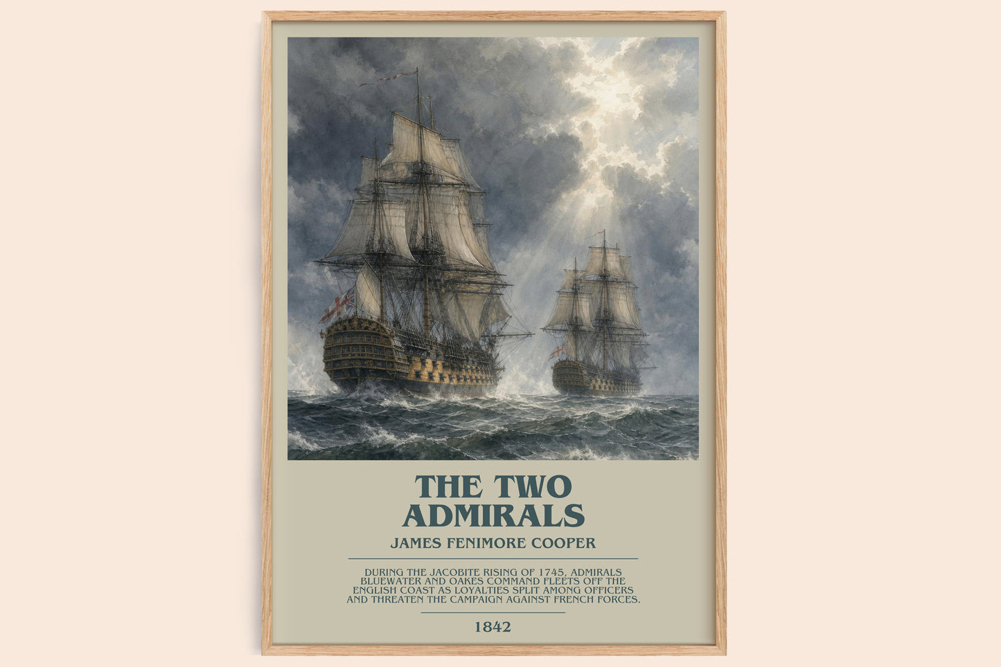 The Two Admirals bookish book poster by James Fenimore Cooper – framed literary art print