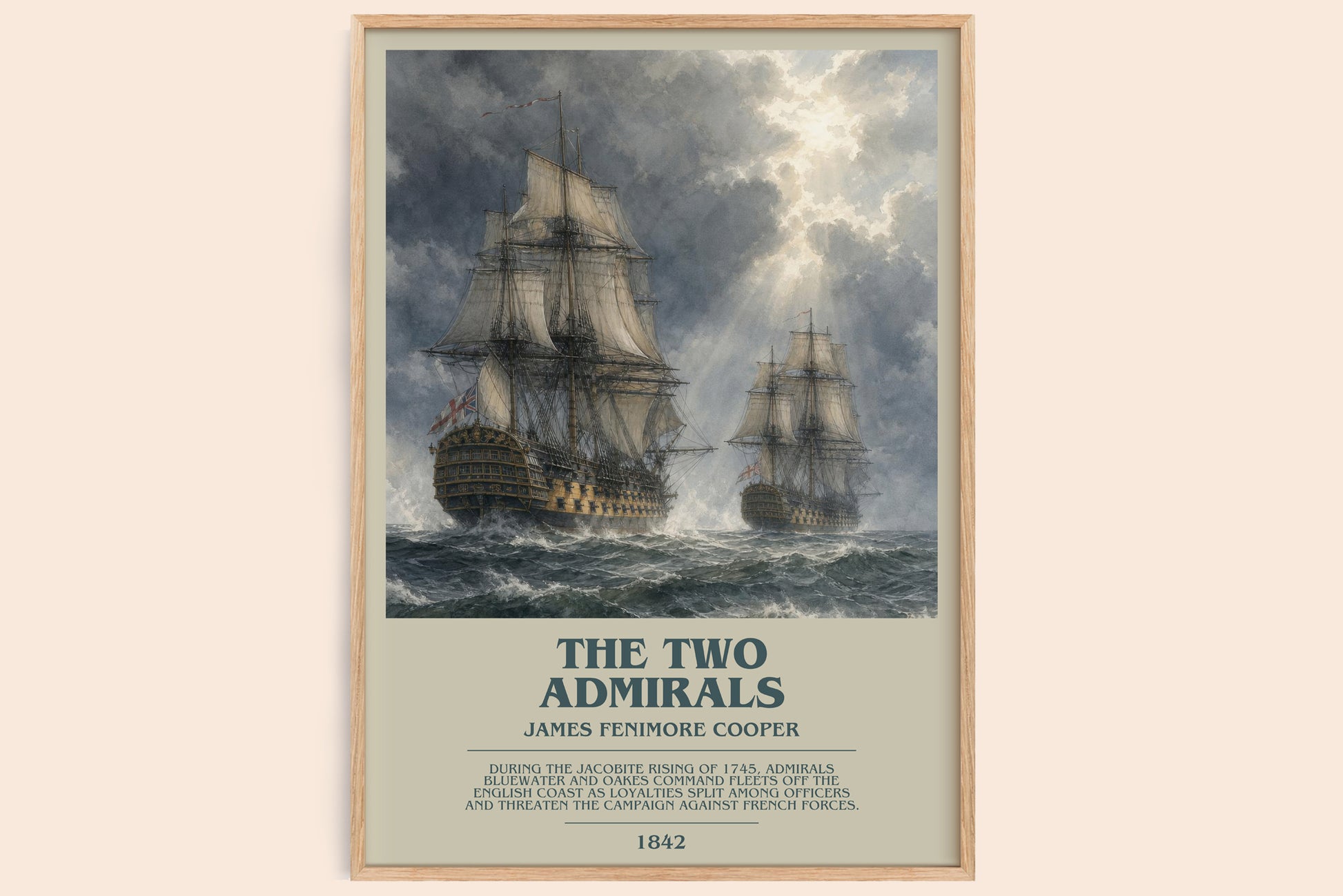 The Two Admirals bookish book poster by James Fenimore Cooper – framed literary art print