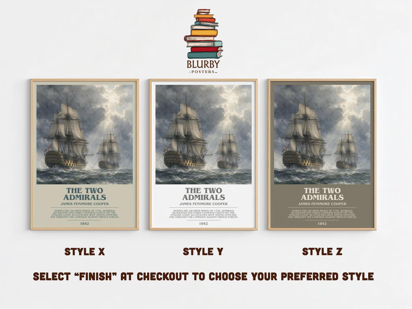 The Two Admirals bookish print in frame leaning in hallway – historical fiction wall art