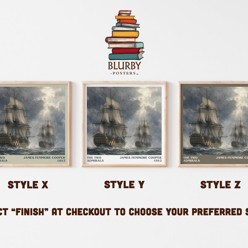 The Two Admirals literary print in frame leaning in hallway – historical fiction wall art