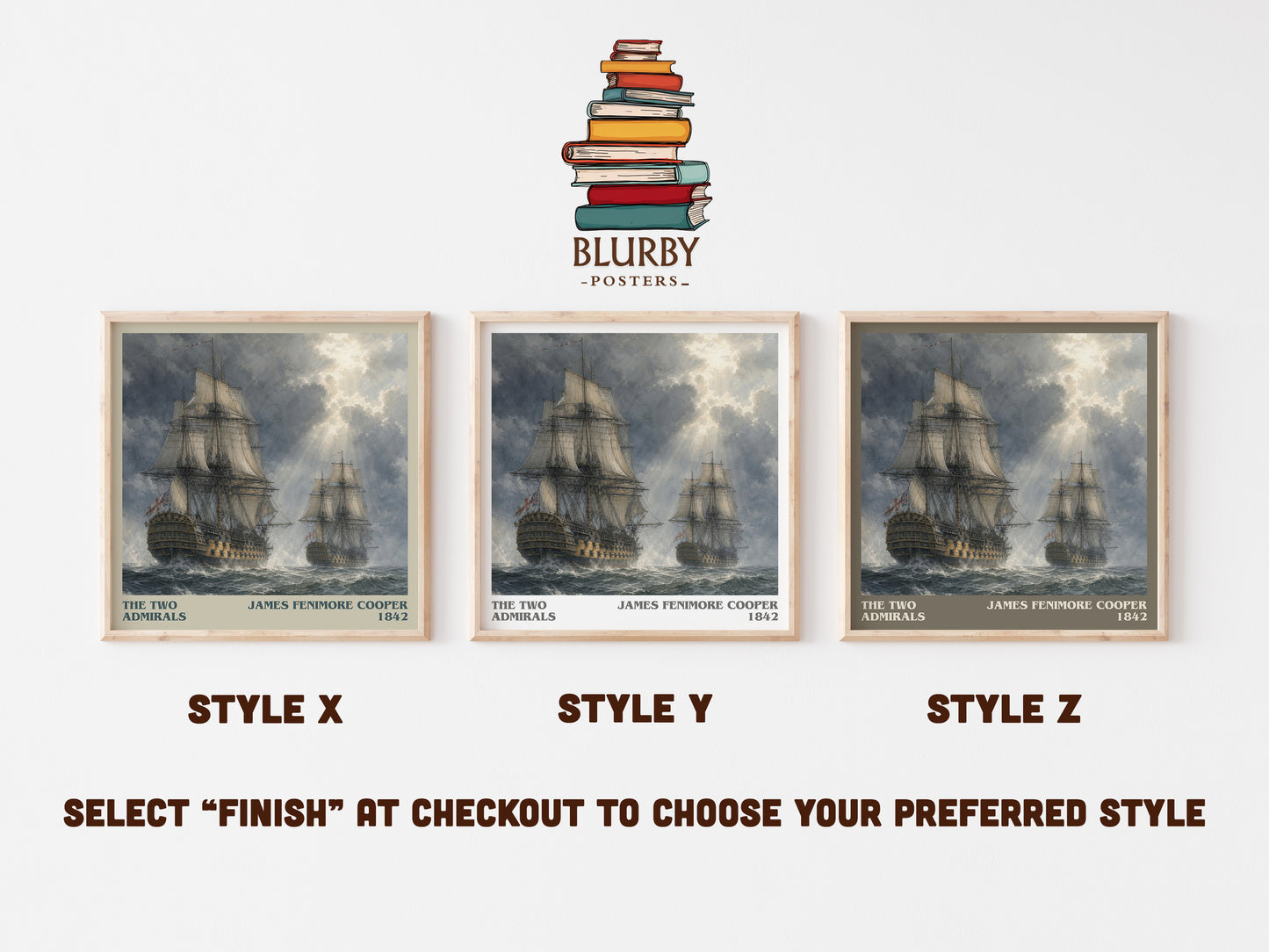 The Two Admirals literary print in frame leaning in hallway – historical fiction wall art