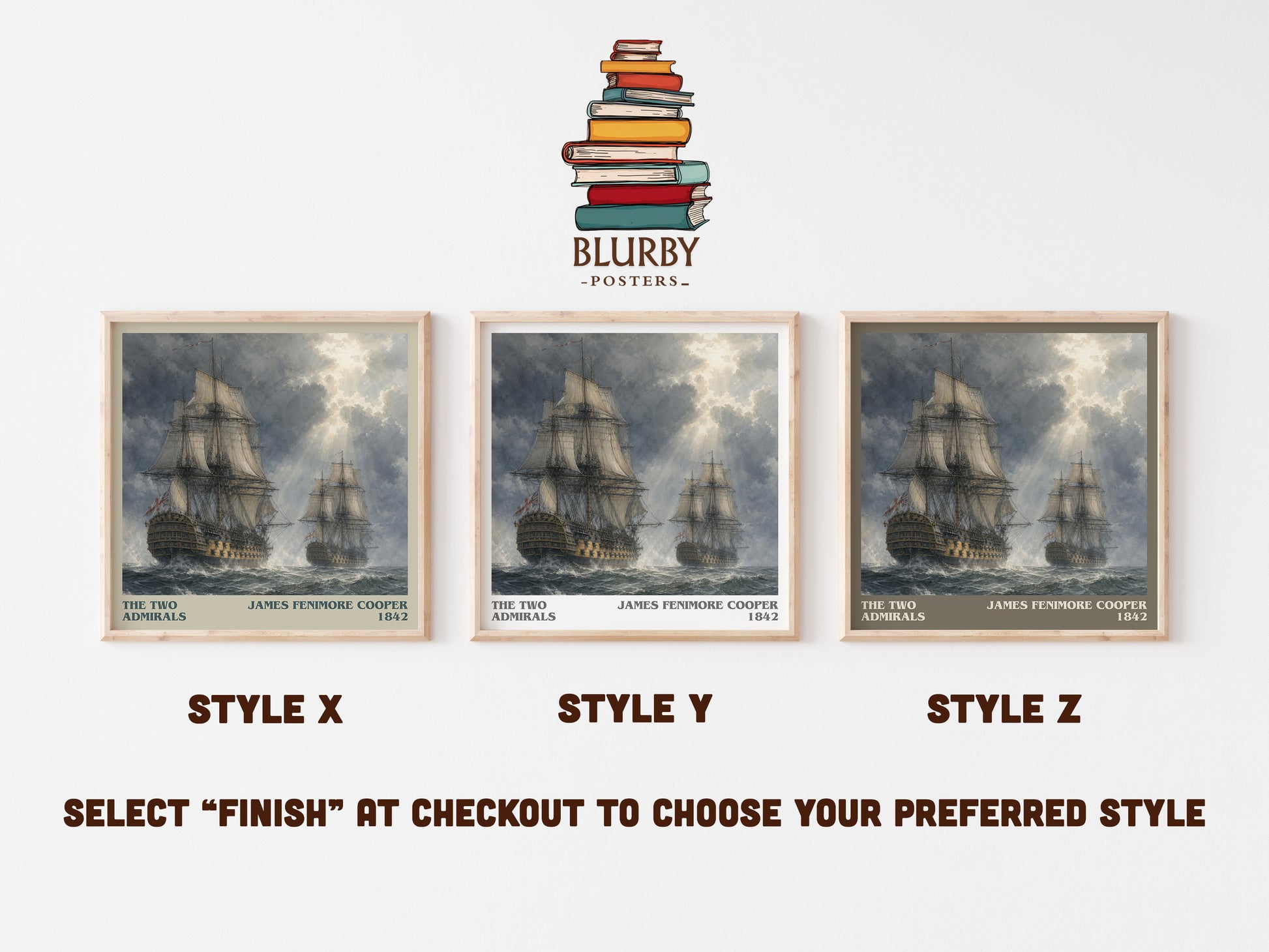 The Two Admirals literary print in frame leaning in hallway – historical fiction wall art