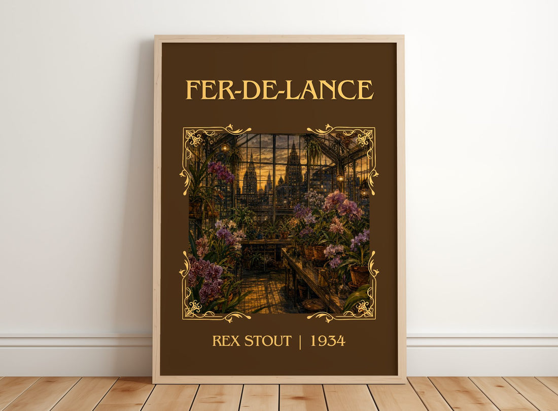 Fer-de-Lance Classic Book Art Print by Rex Stout – framed print leaning on a wooden floor