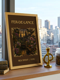 Fer-de-Lance Classic Book Art Print by Rex Stout – framed print on a city-view windowsill