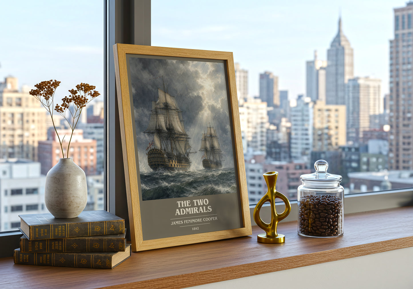 The Two Admirals book cover print framed by window – literary home decor