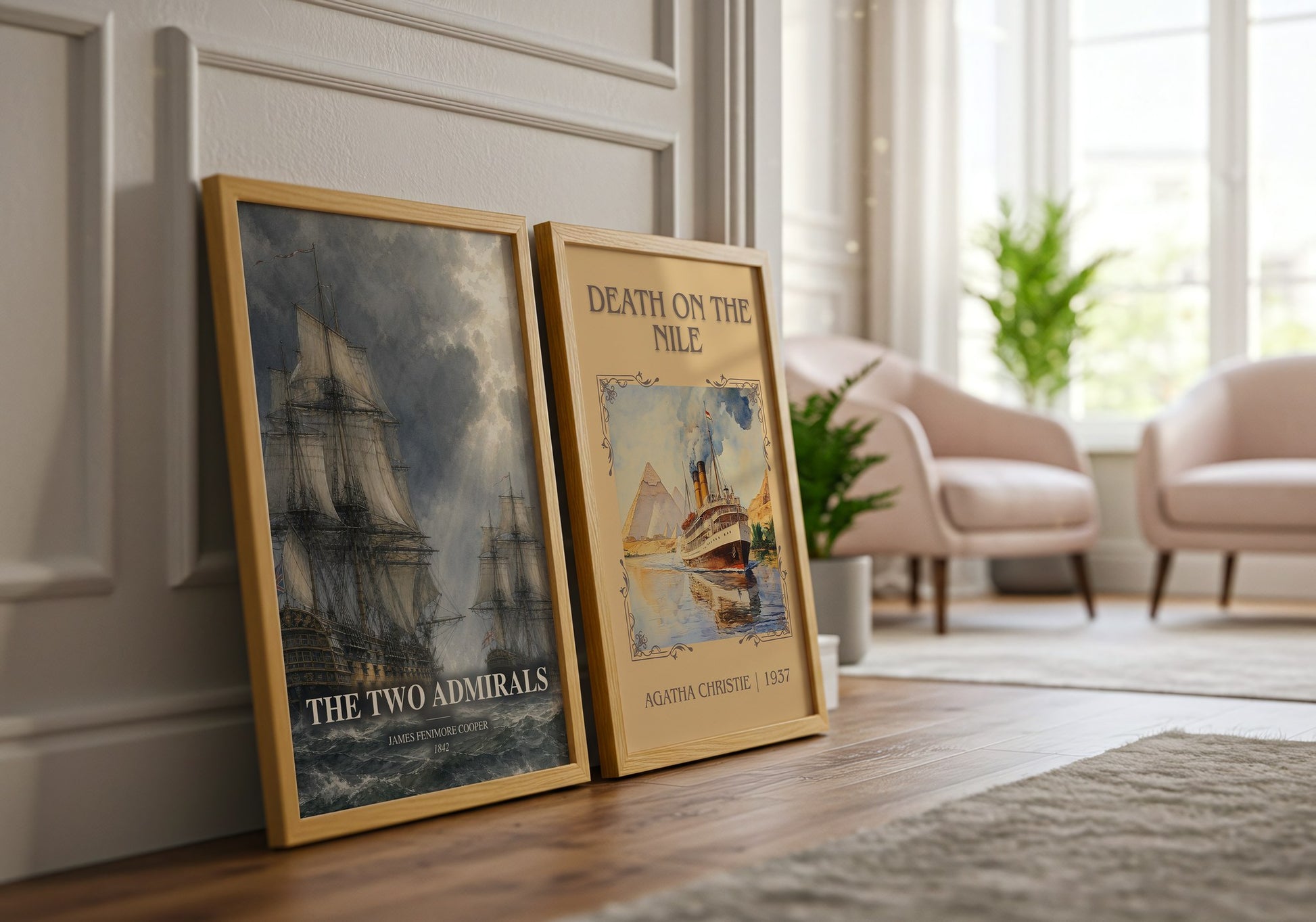 The Two Admirals watercolour print framed by window – literary home decor