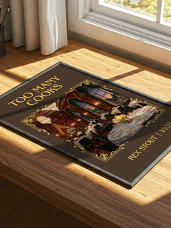 Too Many Cooks Classic Book Art Print by Rex Stout – print on a sunlit desk