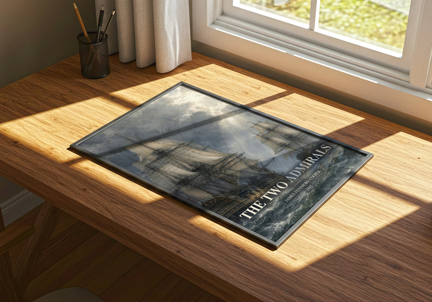 The Two Admirals watercolour book poster framed on wall – historical fiction wall art