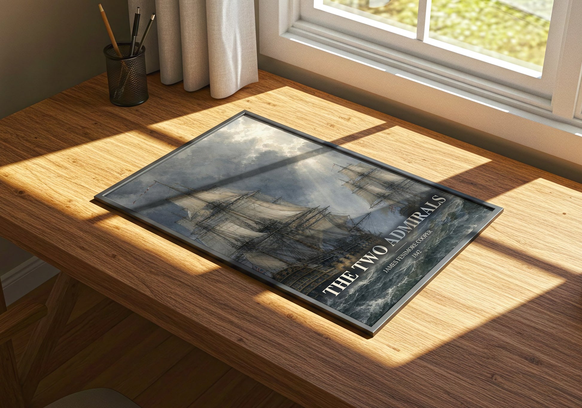 The Two Admirals watercolour book poster framed on wall – historical fiction wall art