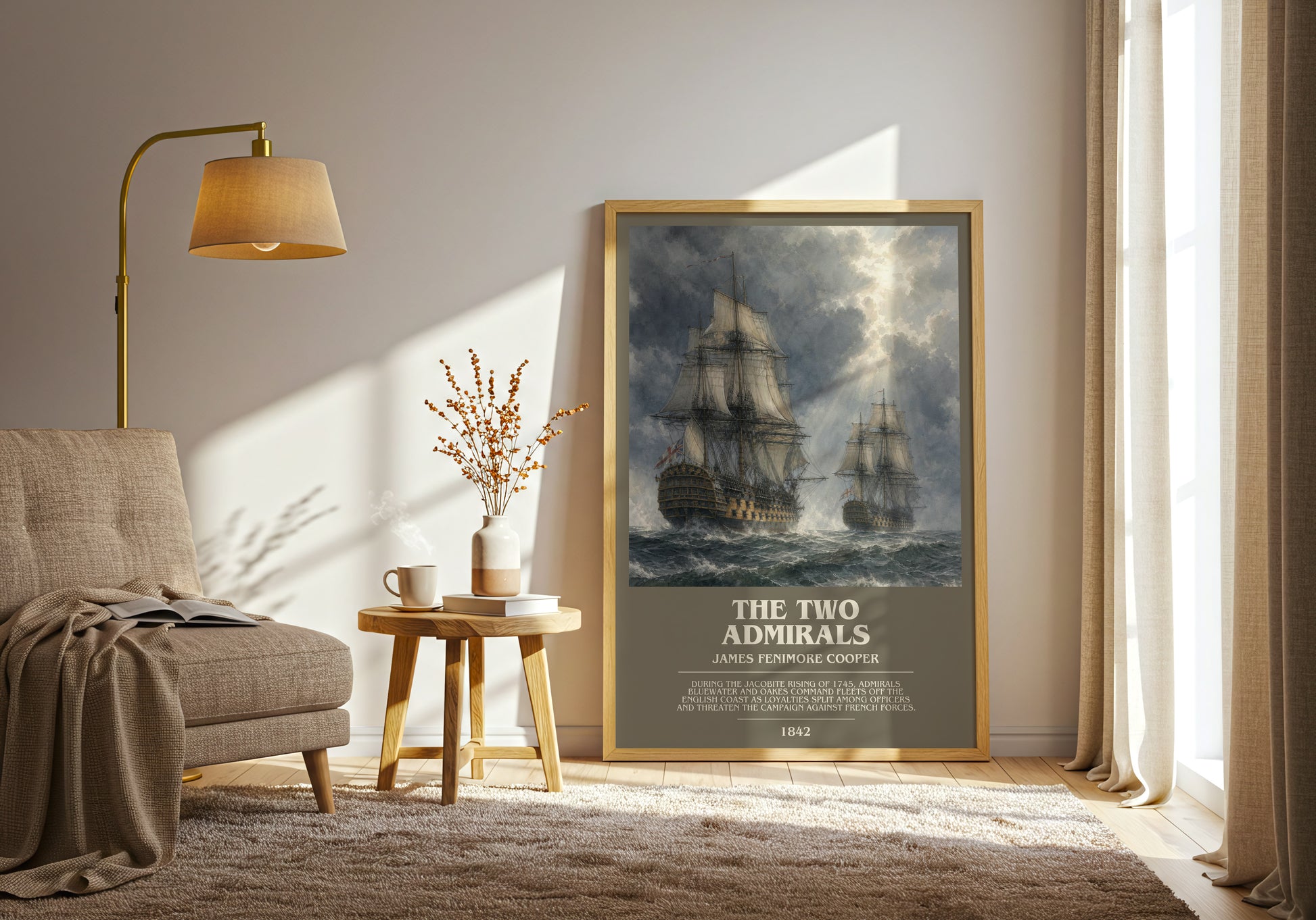 The Two Admirals bookish print on bookshelf – James Fenimore Cooper fan gift