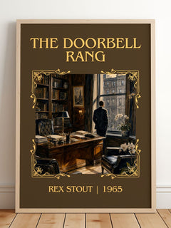The Doorbell Rang Classic Book Art Print by Rex Stout – framed print leaning on a wooden floor