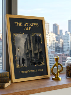 The Ipcress File Classic Book Art Print by Len Deighton – framed print on a city-view windowsill