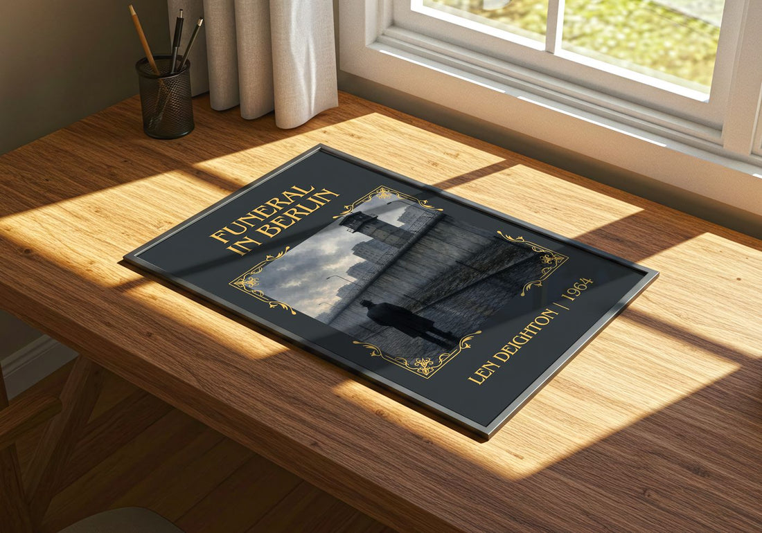 Funeral in Berlin Classic Book Art Print by Len Deighton – print on a sunlit desk