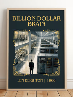 Billion-Dollar Brain Classic Book Art Print by Len Deighton – framed print leaning on a wooden floor