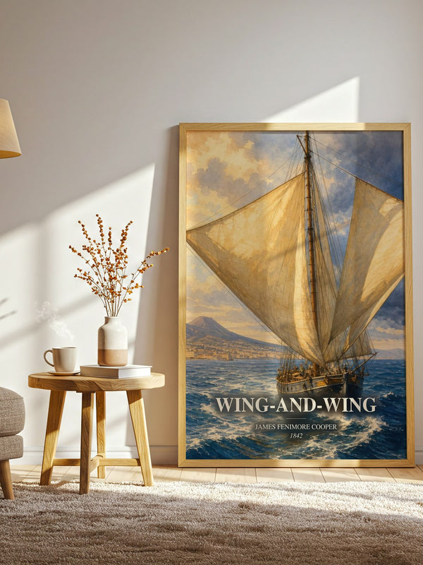 Wing-And-Wing watercolour print in frame leaning in hallway – historical fiction wall art