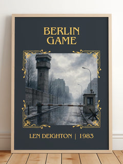 Berlin Game Classic Book Art Print by Len Deighton – framed print leaning on a wooden floor