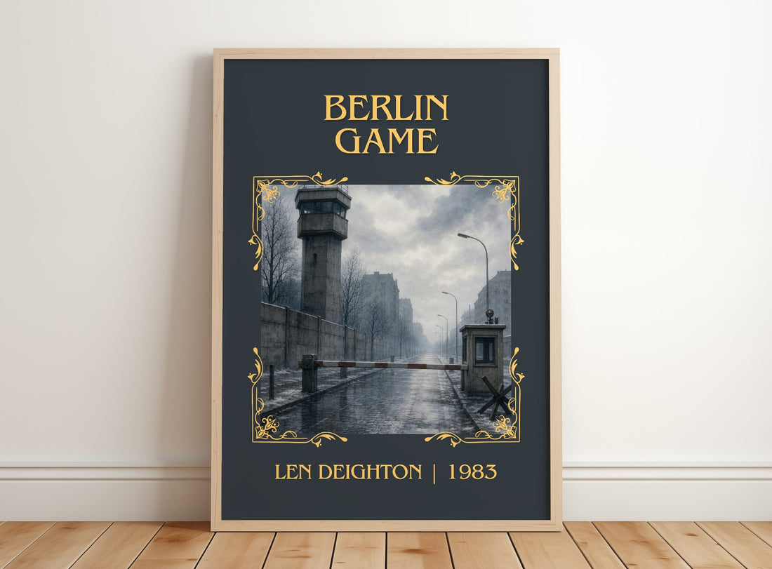 Berlin Game Classic Book Art Print by Len Deighton – framed print leaning on a wooden floor