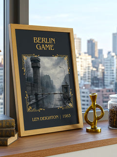 Berlin Game Classic Book Art Print by Len Deighton – framed print on a city-view windowsill